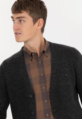 Erkek Antrasit Melanj Triko Hırka - 50257856017