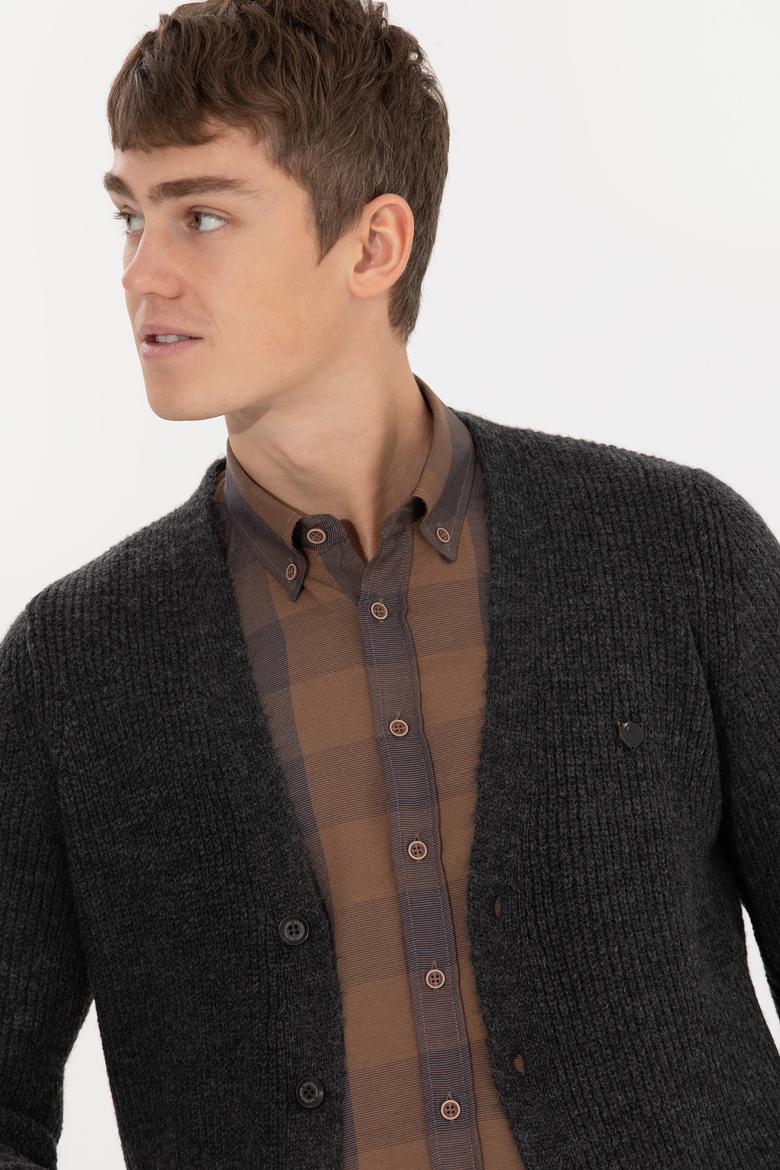 Erkek Antrasit Melanj Triko Hırka - 50257856017