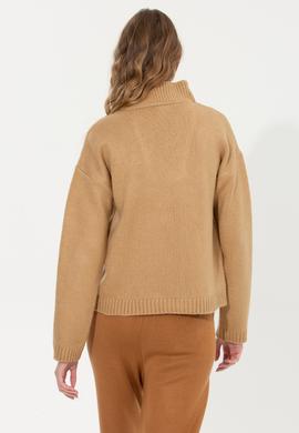 Kadın Camel Melanj V Yaka Kazak - 50257805019