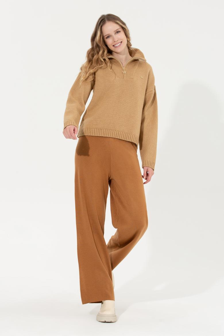 Kadın Camel Melanj V Yaka Kazak - 50257805019