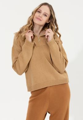 Kadın Camel Melanj V Yaka Kazak - 50257805019