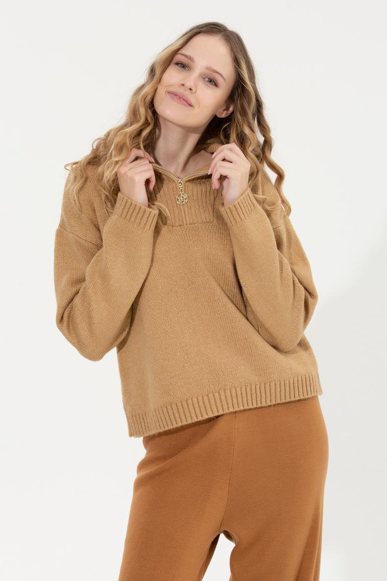 Kadın Camel Melanj V Yaka Kazak - 50257805019