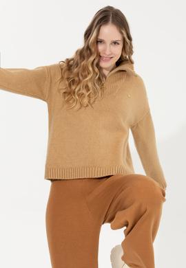 Kadın Camel Melanj V Yaka Kazak - 50257805019