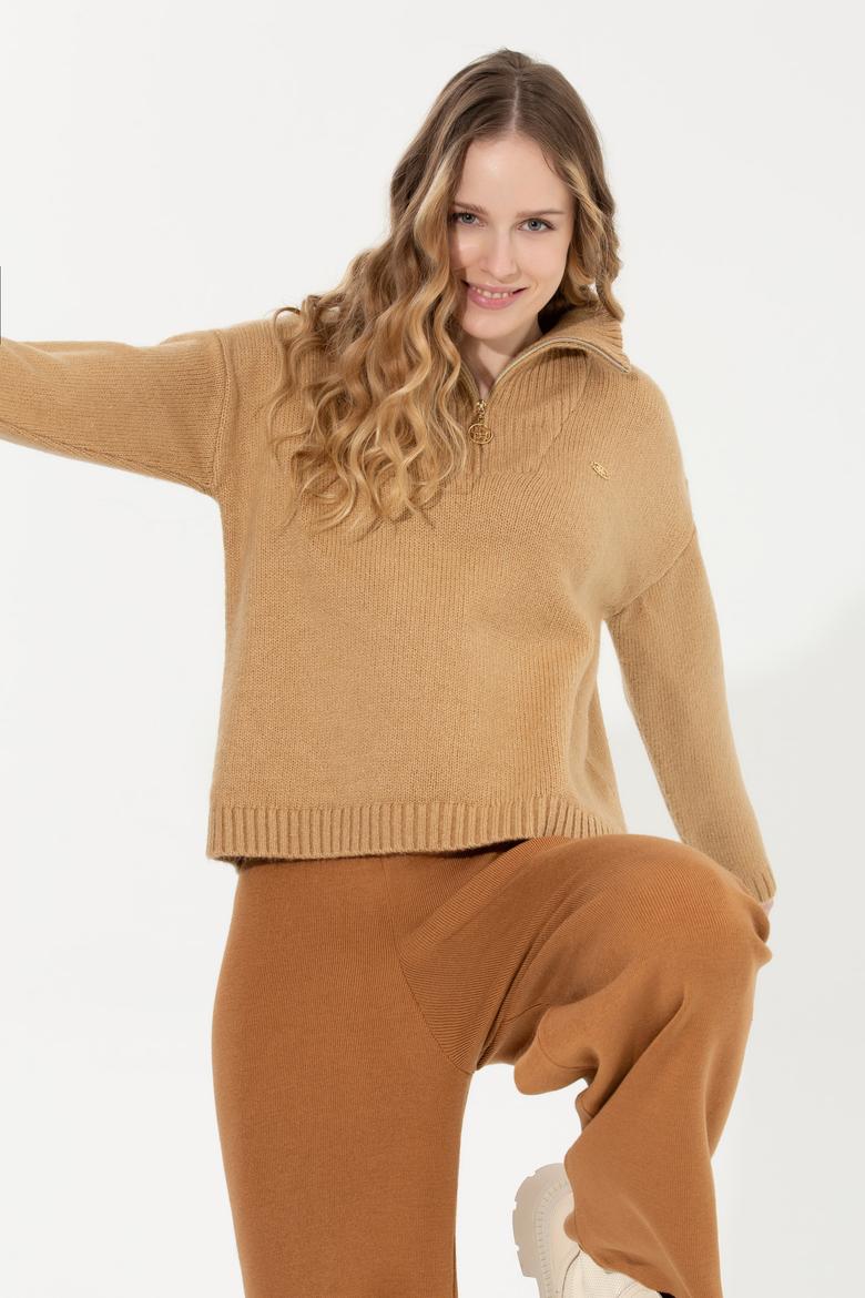 Kadın Camel Melanj V Yaka Kazak - 50257805019
