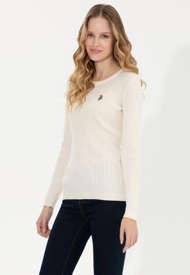 Kadın Ekru Bisiklet Yaka Basic  Kazak - 50258077021