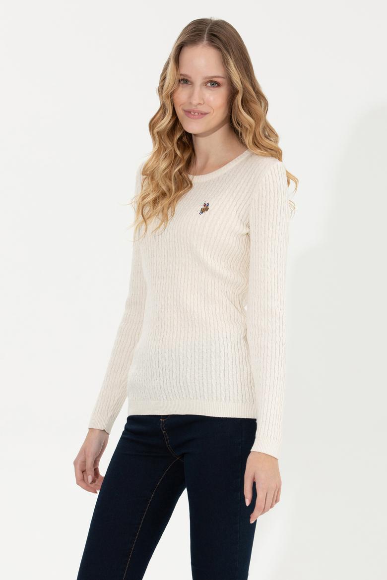 Kadın Ekru Bisiklet Yaka Basic  Kazak - 50258077021