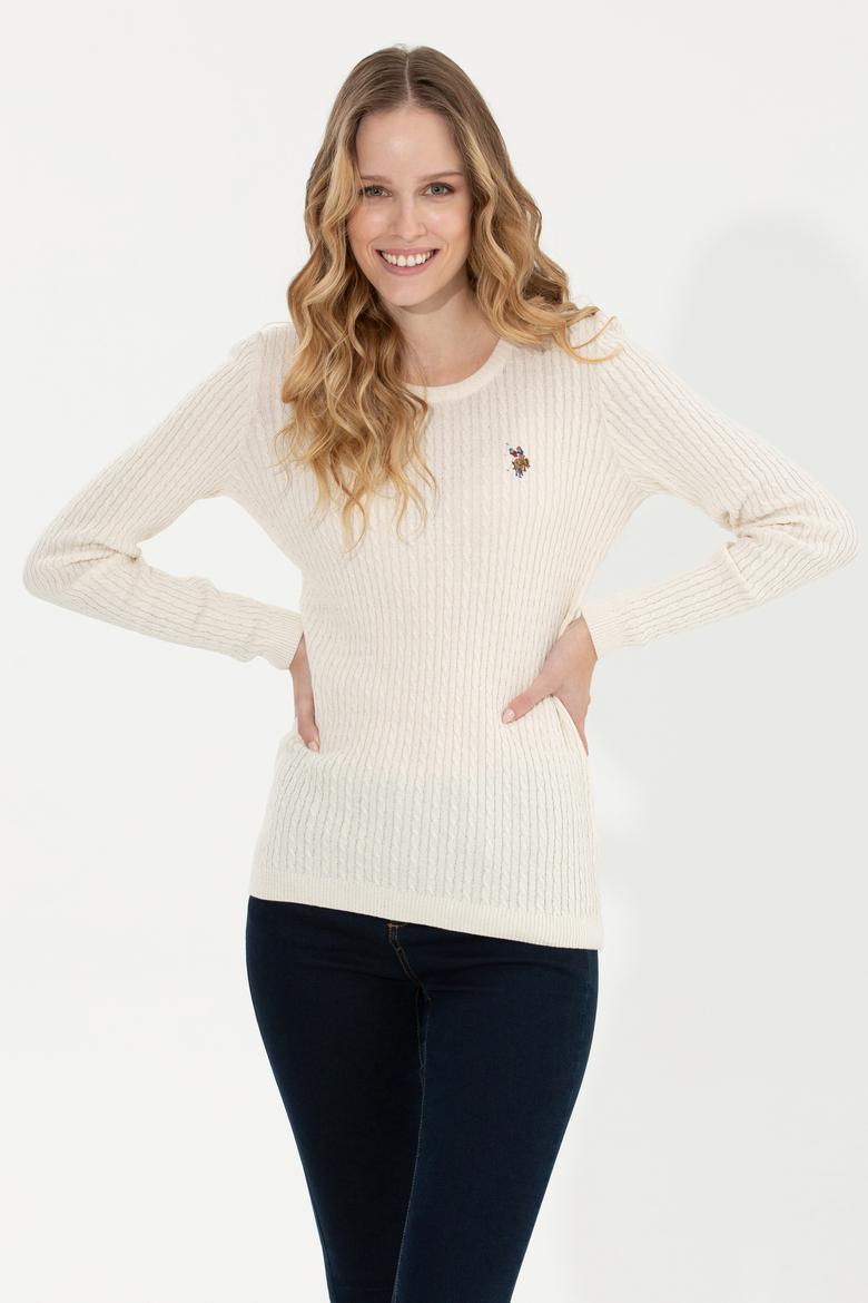 Kadın Ekru Bisiklet Yaka Basic  Kazak - 50258077021