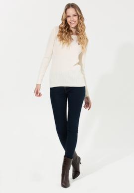 Kadın Ekru Bisiklet Yaka Basic  Kazak - 50258077021