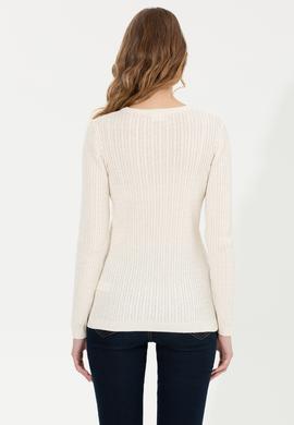 Kadın Ekru Bisiklet Yaka Basic  Kazak - 50258077021