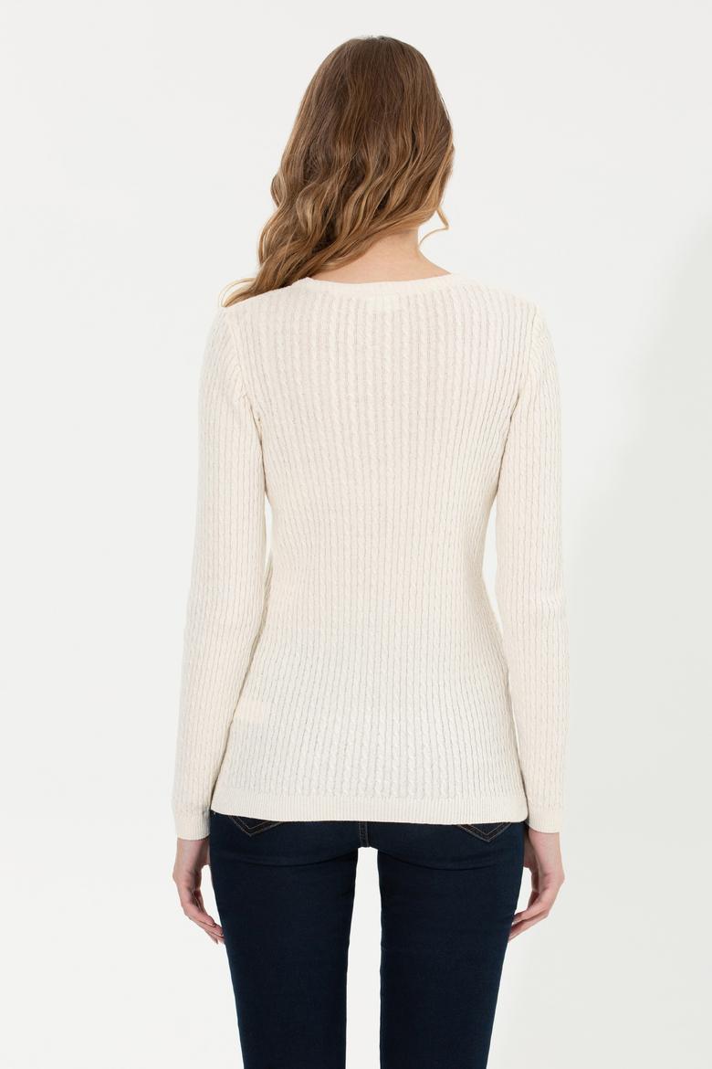 Kadın Ekru Bisiklet Yaka Basic  Kazak - 50258077021