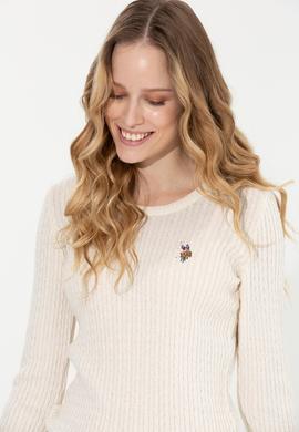 Kadın Ekru Bisiklet Yaka Basic  Kazak - 50258077021