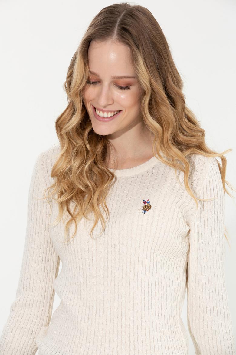 Kadın Ekru Bisiklet Yaka Basic  Kazak