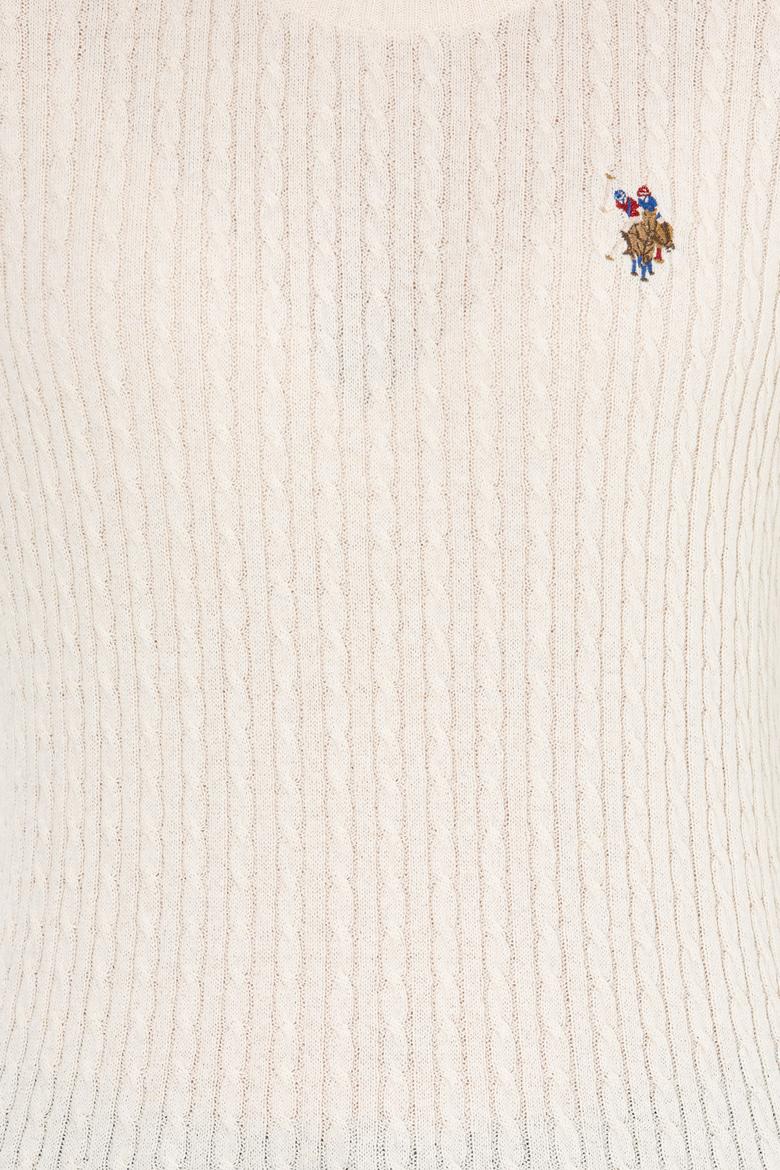 Kadın Ekru Bisiklet Yaka Basic  Kazak - 50258077021