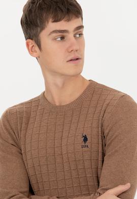 Erkek Camel Melanj Bisiklet Yaka Triko Kazak - 50257854036