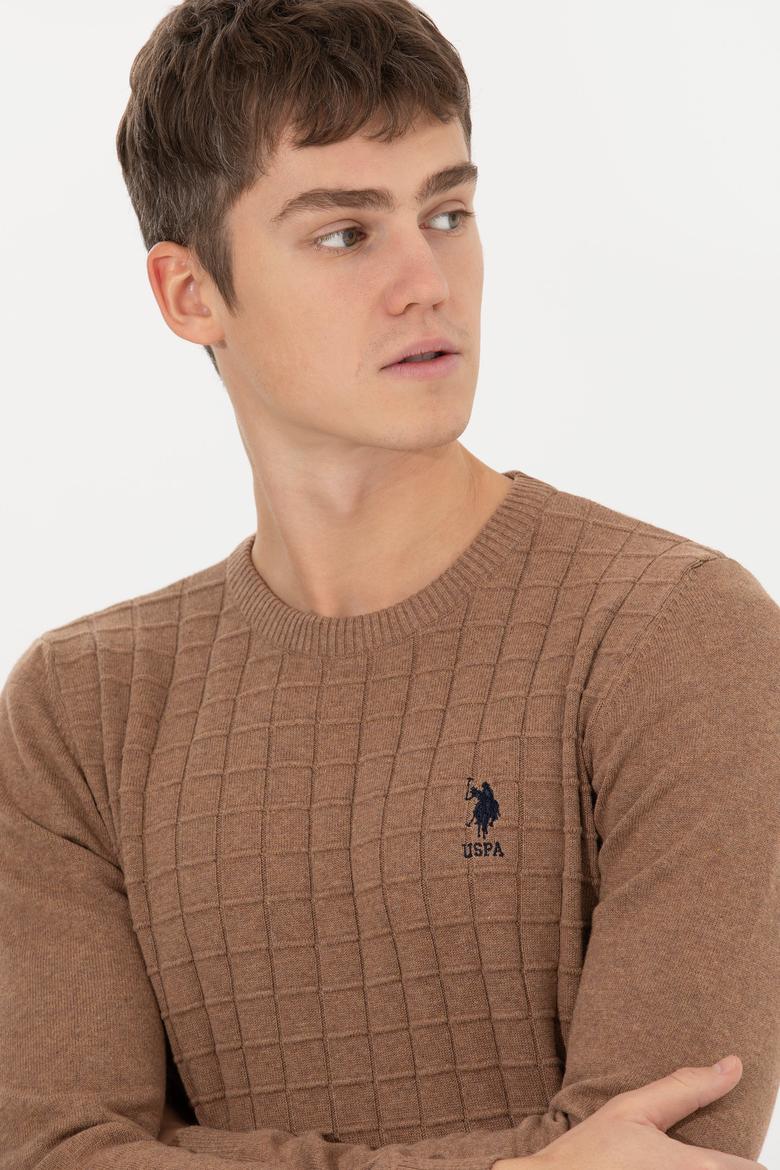 Erkek Camel Melanj Bisiklet Yaka Triko Kazak - 50257854036