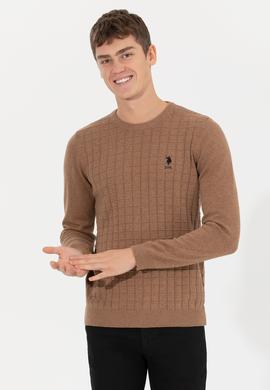 Erkek Camel Melanj Bisiklet Yaka Triko Kazak - 50257854036