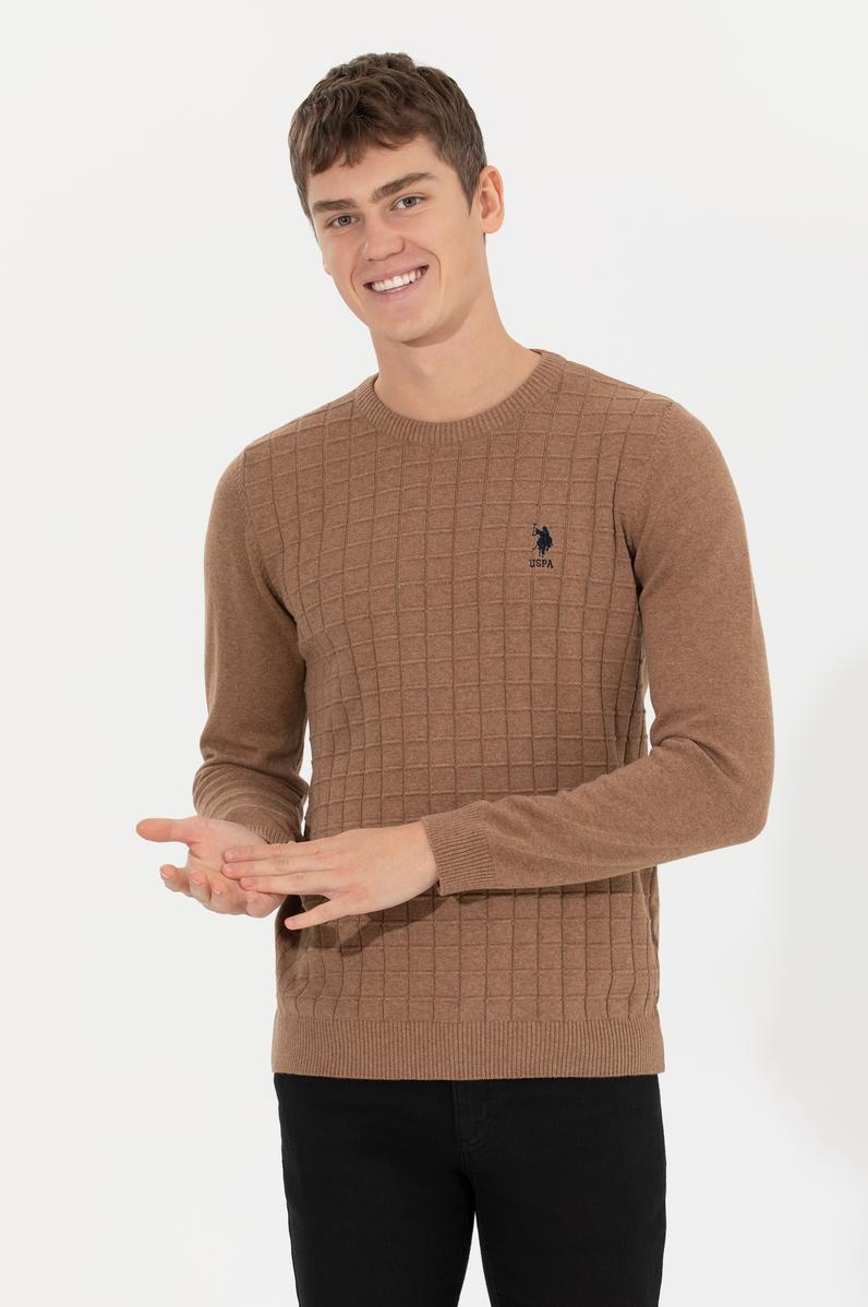 Erkek Camel Melanj Bisiklet Yaka Triko Kazak