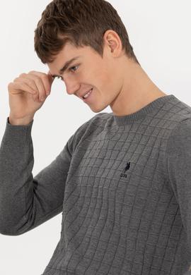 Erkek Gri Melanj Bisiklet Yaka Triko Kazak - 50257854054