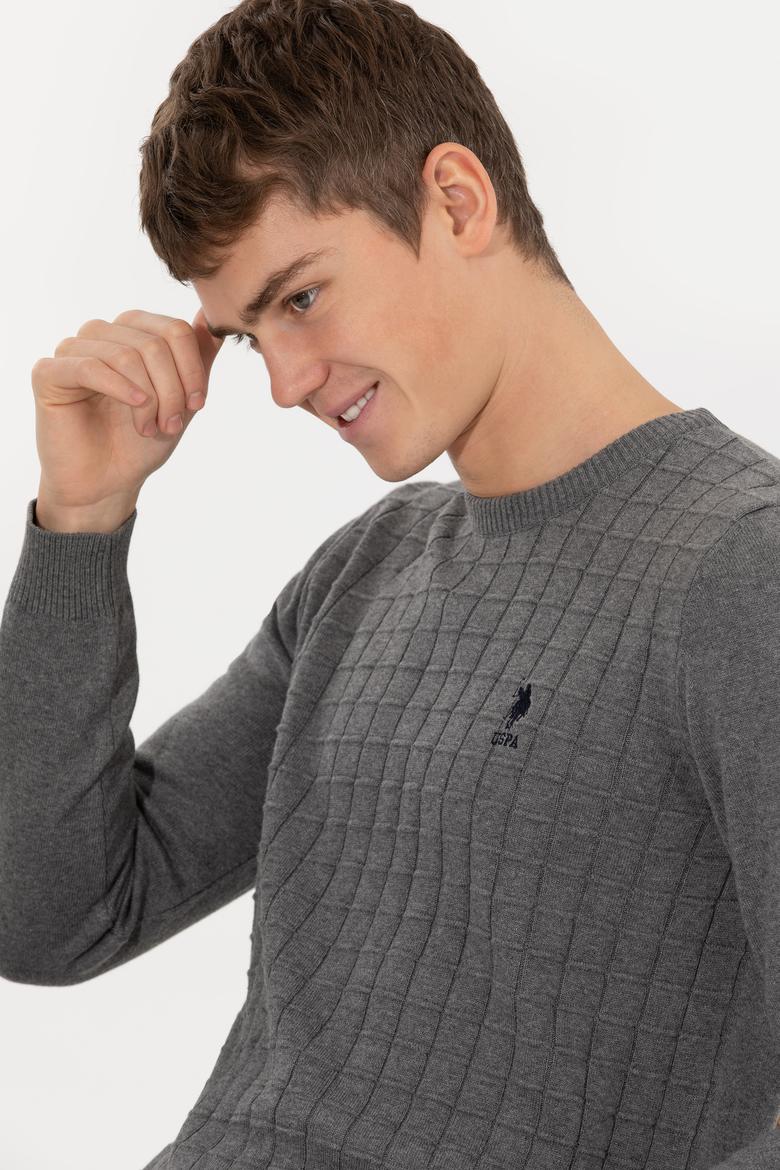 Erkek Gri Melanj Bisiklet Yaka Triko Kazak - 50257854054