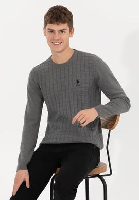 Erkek Gri Melanj Bisiklet Yaka Triko Kazak - 50257854054