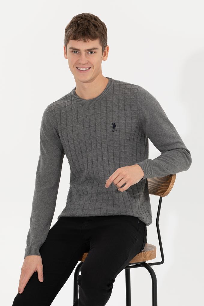 Erkek Gri Melanj Bisiklet Yaka Triko Kazak