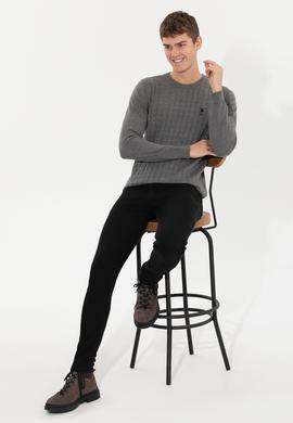 Erkek Gri Melanj Bisiklet Yaka Triko Kazak - 50257854054