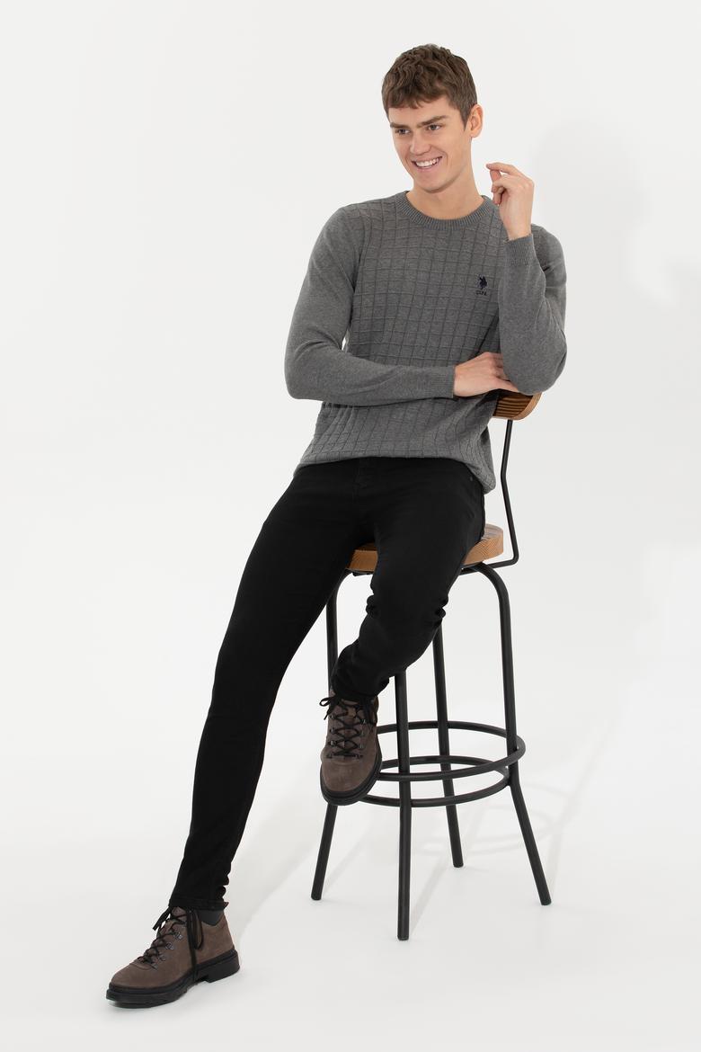 Erkek Gri Melanj Bisiklet Yaka Triko Kazak - 50257854054