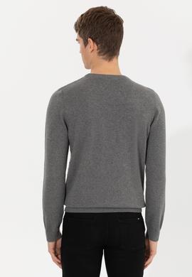 Erkek Gri Melanj Bisiklet Yaka Triko Kazak - 50257854054