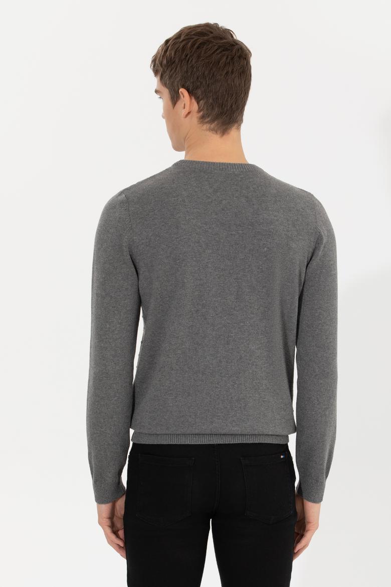 Erkek Gri Melanj Bisiklet Yaka Triko Kazak - 50257854054