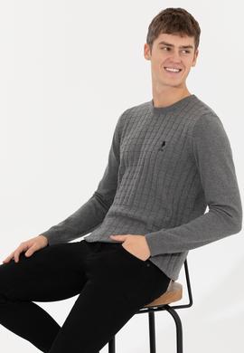 Erkek Gri Melanj Bisiklet Yaka Triko Kazak - 50257854054