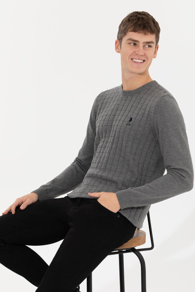 Erkek Gri Melanj Bisiklet Yaka Triko Kazak - 50257854054