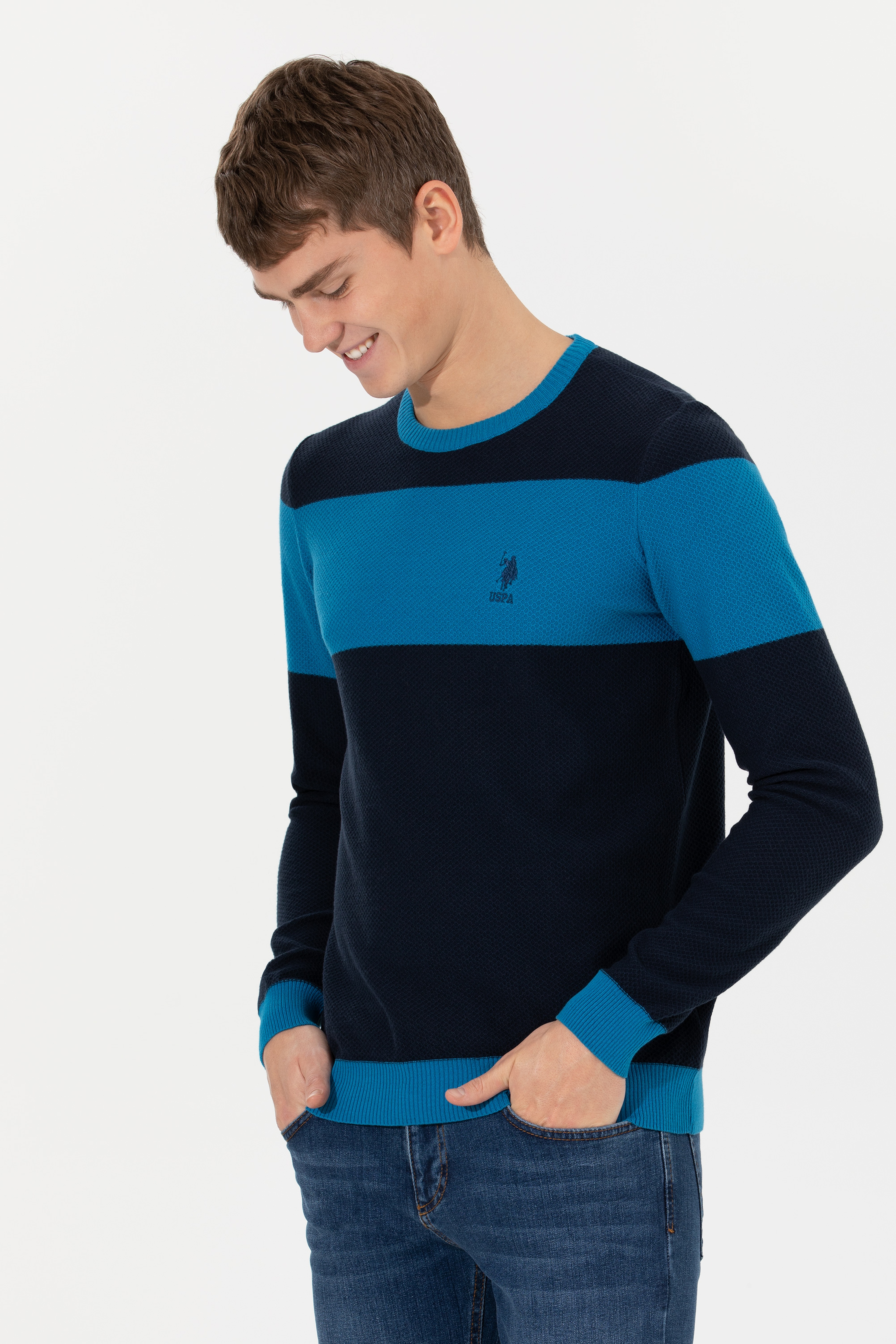 Erkek Lacivert Bisiklet Yaka Triko Kazak - Image 3