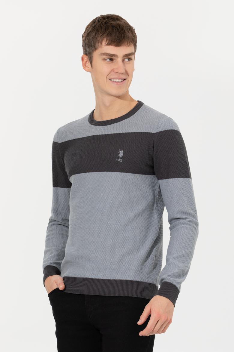 Erkek Gri Melanj Bisiklet Yaka Triko Kazak - 50258073023