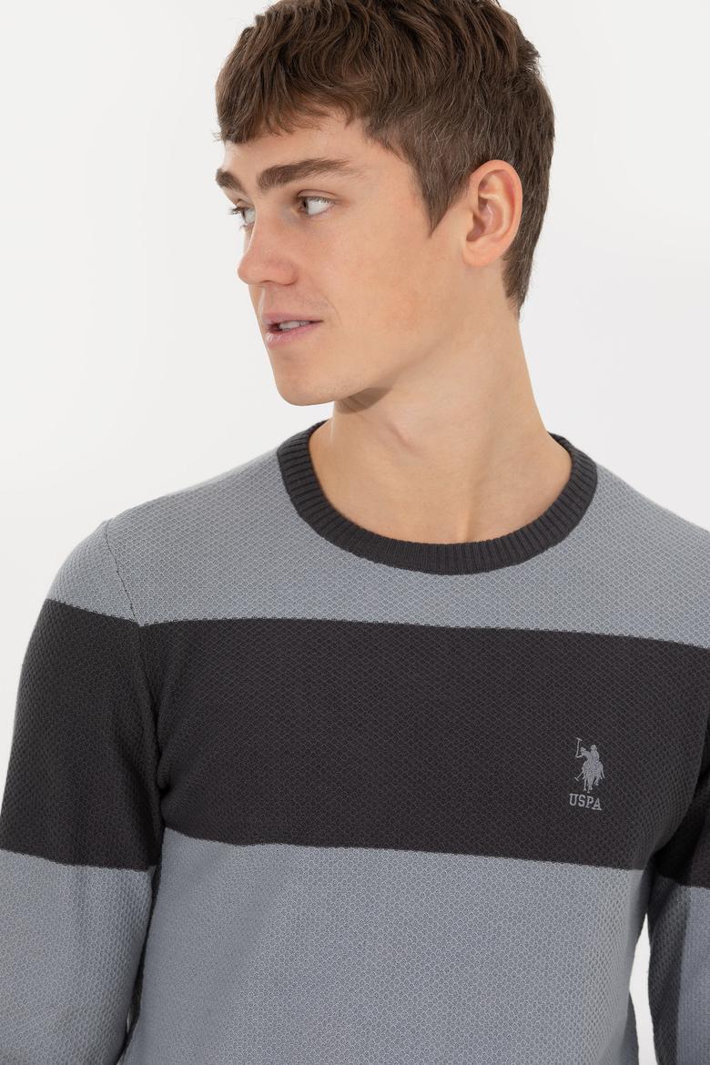 Erkek Gri Melanj Bisiklet Yaka Triko Kazak - 50258073023