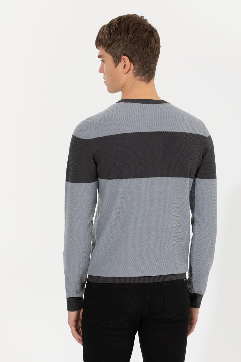Erkek Gri Melanj Bisiklet Yaka Triko Kazak - 50258073023