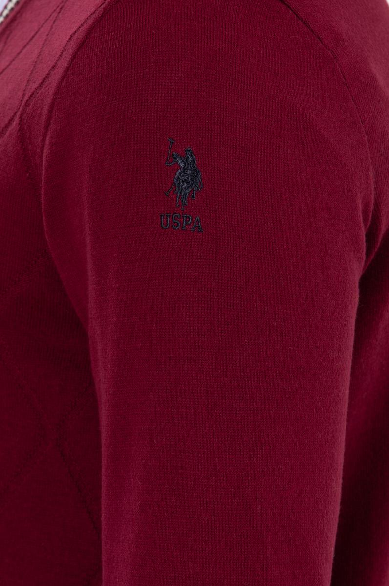 Erkek Bordo V Yaka Triko Kazak