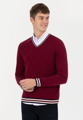 Erkek Bordo V Yaka Triko Kazak - 50258136012