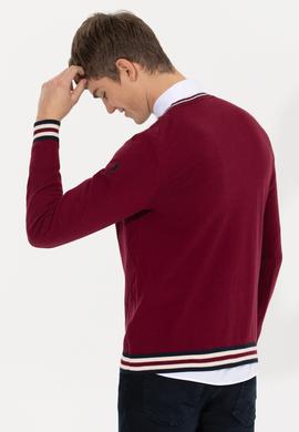 Erkek Bordo V Yaka Triko Kazak - 50258136012