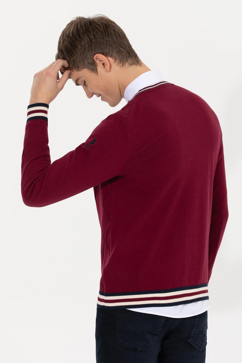 Erkek Bordo V Yaka Triko Kazak - 50258136012