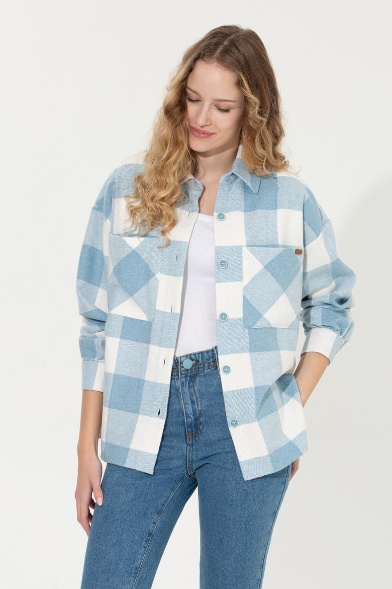 Kadın Mavi Uzun Kollu Gömlek