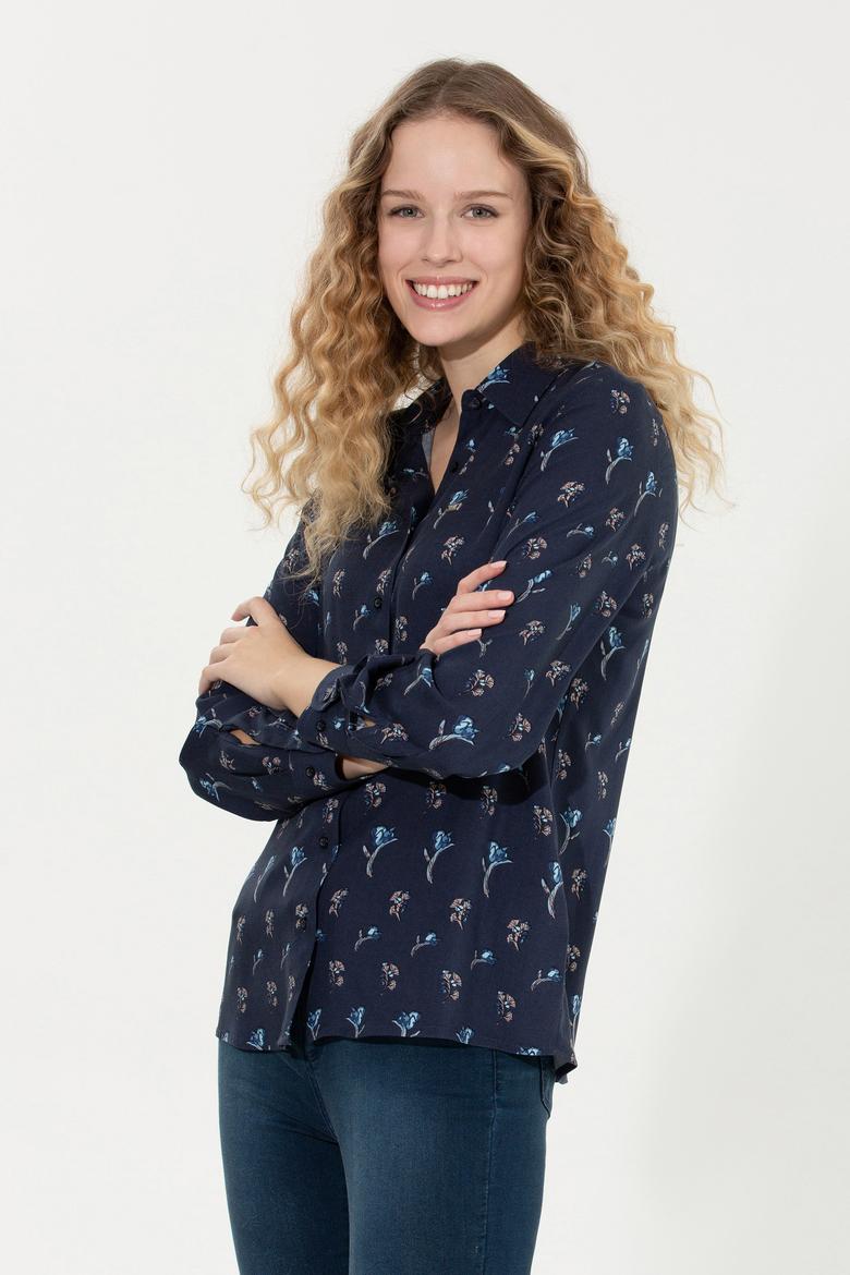 Kadın Lacivert Uzun Kollu Gömlek - 50261134003