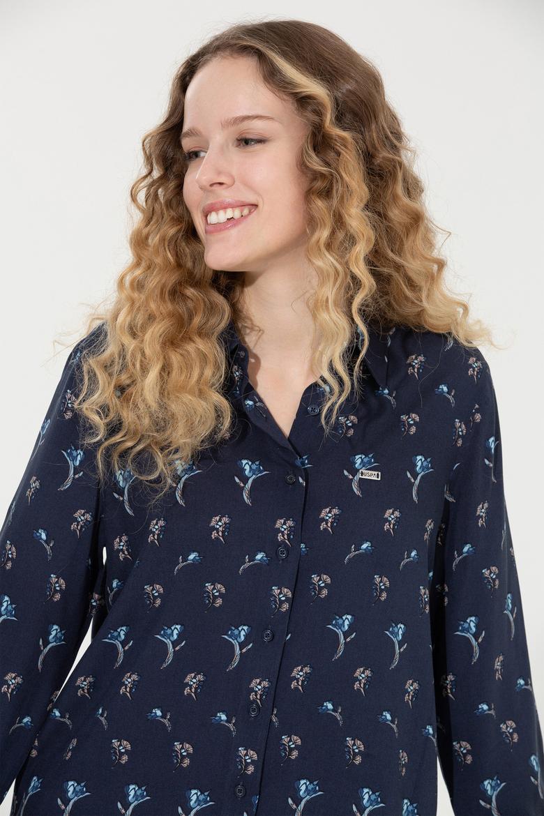 Kadın Lacivert Uzun Kollu Gömlek - 50261134002