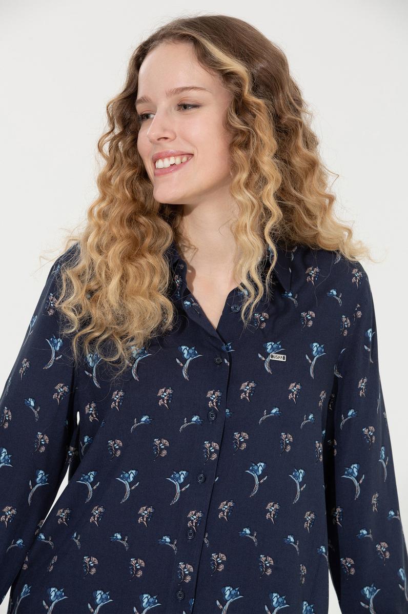 Kadın Lacivert Uzun Kollu Gömlek