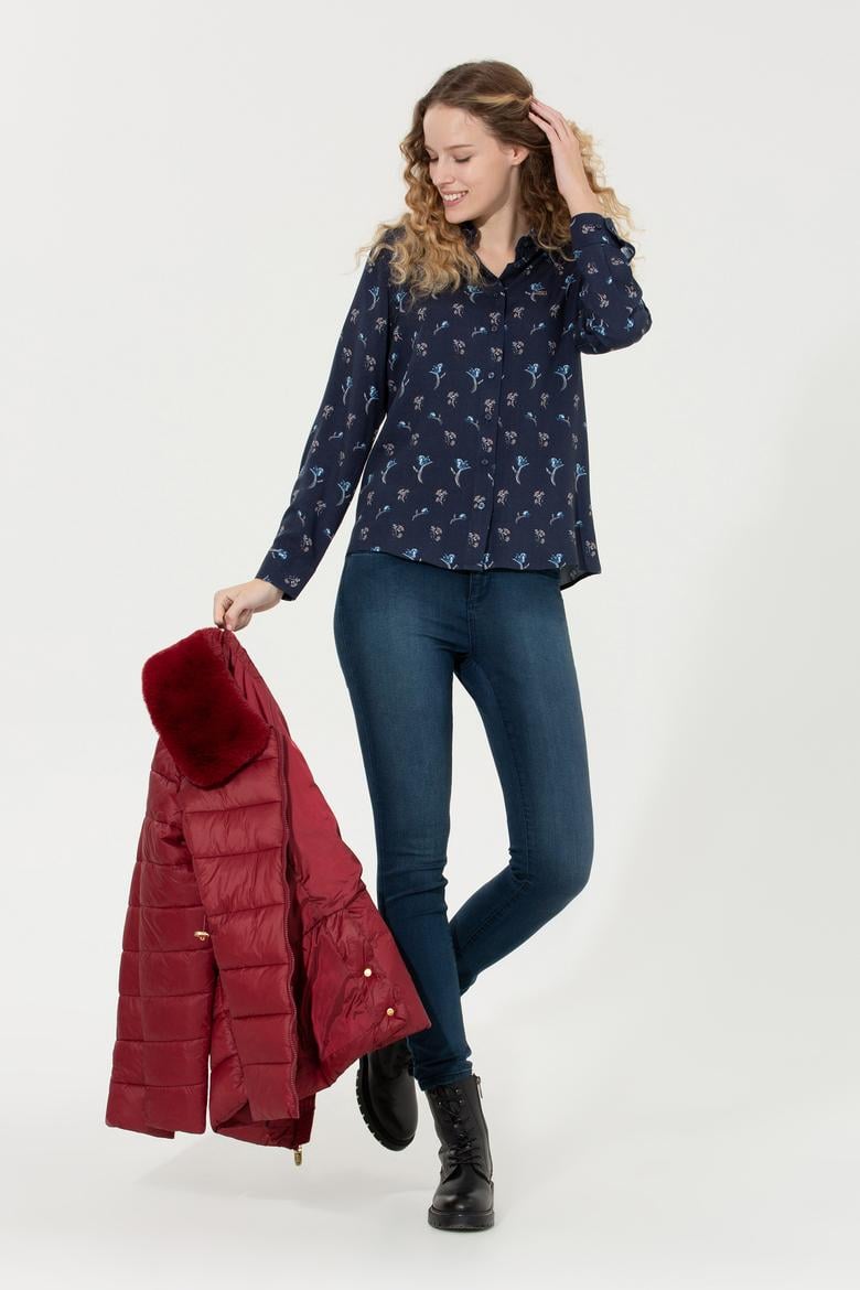 Kadın Lacivert Uzun Kollu Gömlek - 50261134002