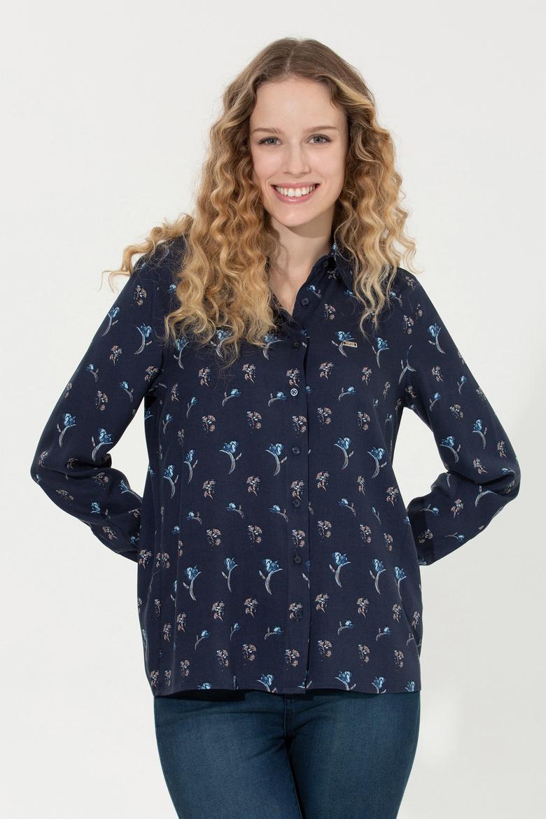 Kadın Lacivert Uzun Kollu Gömlek