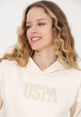 Kadın Ekru Kapüşonlu Basic Sweatshirt - 50256249005