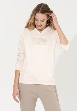 Kadın Ekru Kapüşonlu Basic Sweatshirt - 50256249005