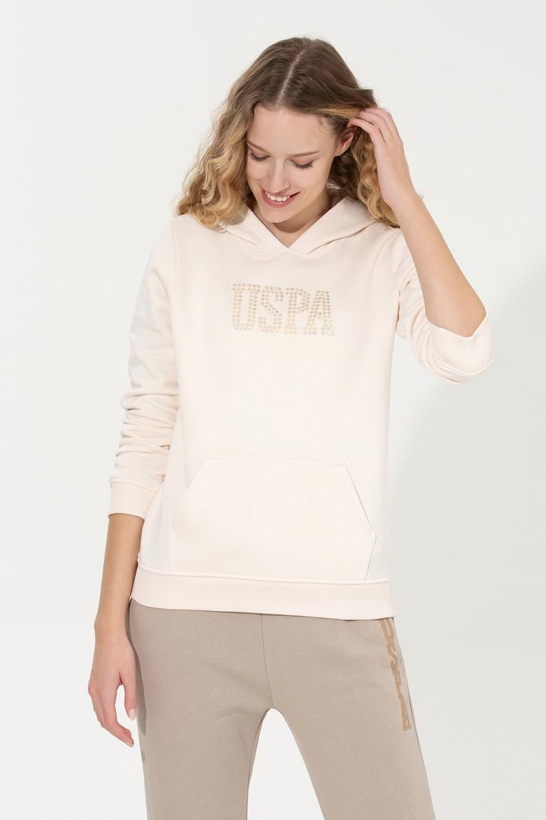 Kadın Ekru Kapüşonlu Basic Sweatshirt - 50256249005