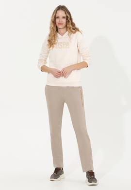 Kadın Ekru Kapüşonlu Basic Sweatshirt - 50256249005