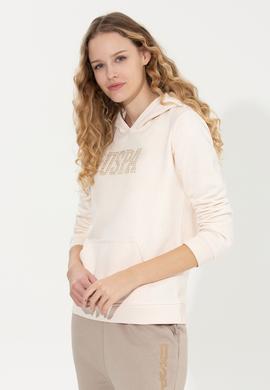 Kadın Ekru Kapüşonlu Basic Sweatshirt - 50256249005